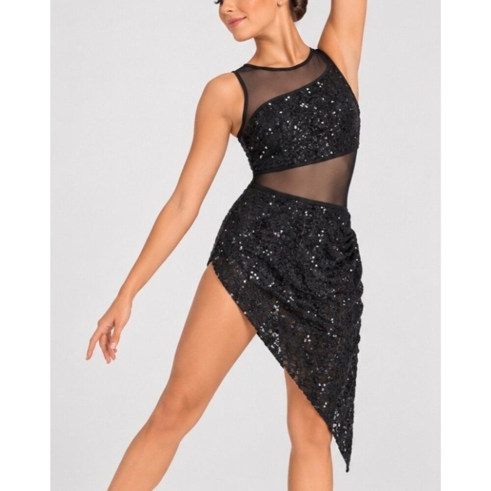 Balera Weissman Dance Costume Dress Black Sequin One-Shoulder Large Child LC
